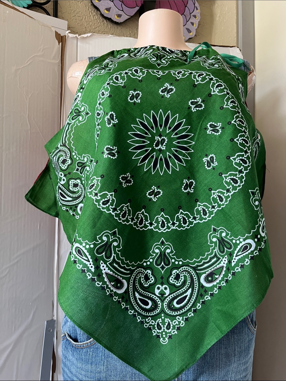Top W Green Paisley on one side and rust color on the opposite side Bandana top.